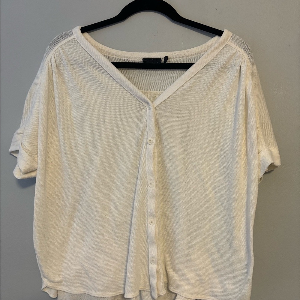 Urban Outfitters Cream Flutter Sleeve Button Down Shirt